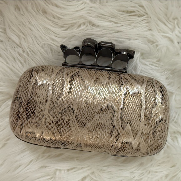 RED Saks Fifth Avenue Elegant Snakeskin Clutch with Silver Accents - Picture 10 of 12